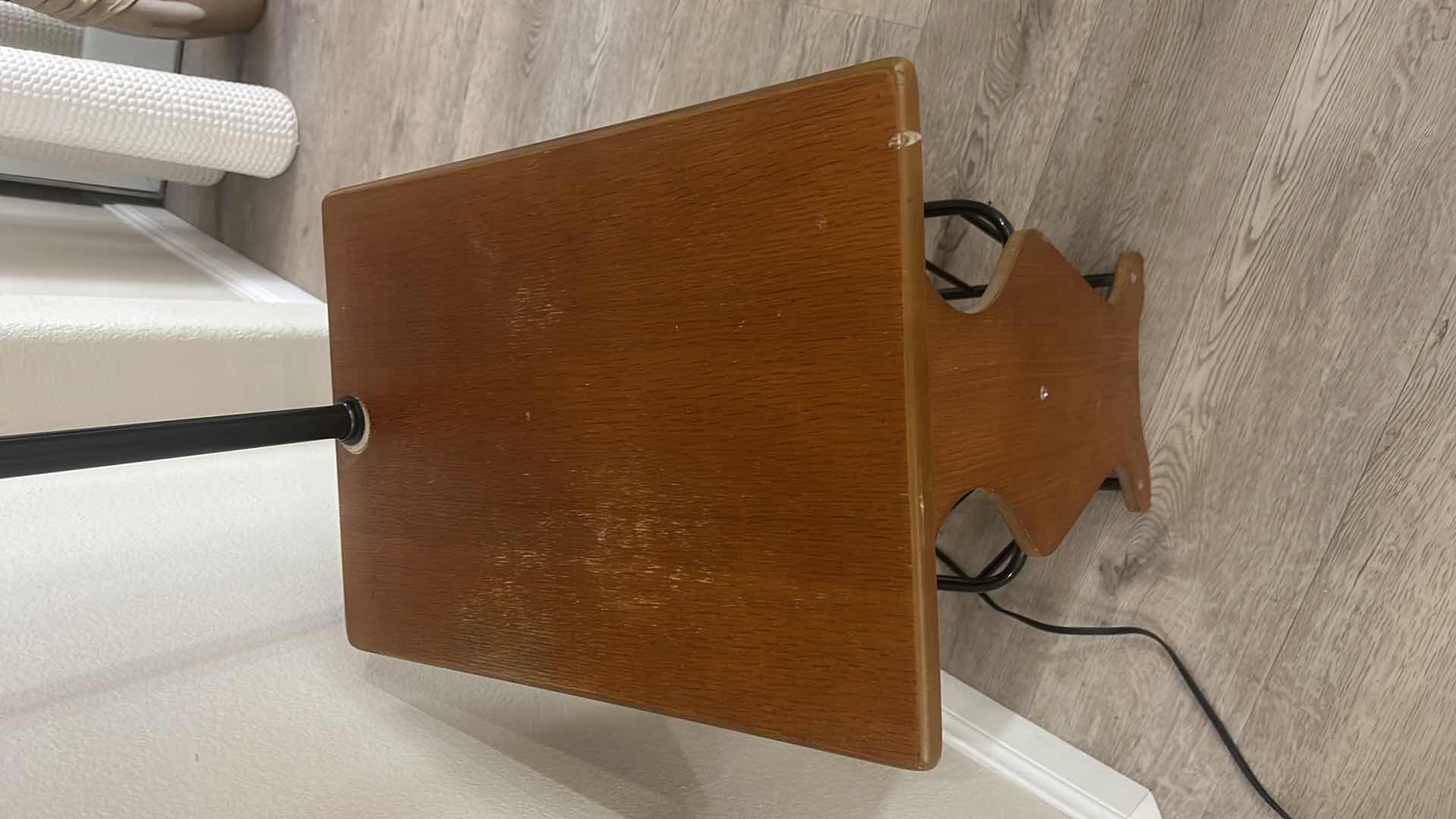 Photo 1 of VINTAGE WOOD AND METAL MAGAZINE RACK TABLE LAMP 20” x 14” x 55”