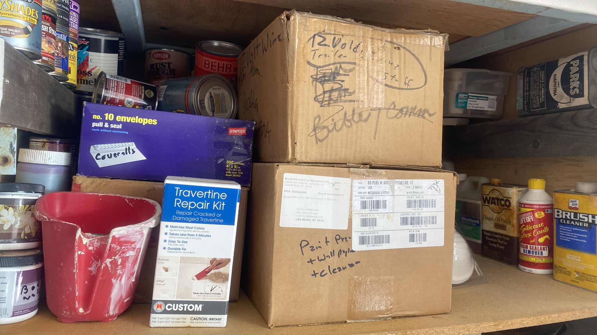 Photo 1 of CABINET ON WHEELS WITH CONTENTS OF GARAGE CABINET - PAINT TARPS CAULK AND MORE