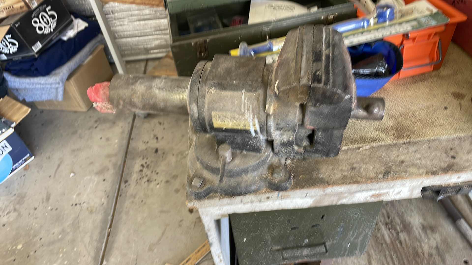 Photo 1 of BENCH WITH VICE TOP CONTENTS AND SAWS NOT INCLUDED 48x 28x 33