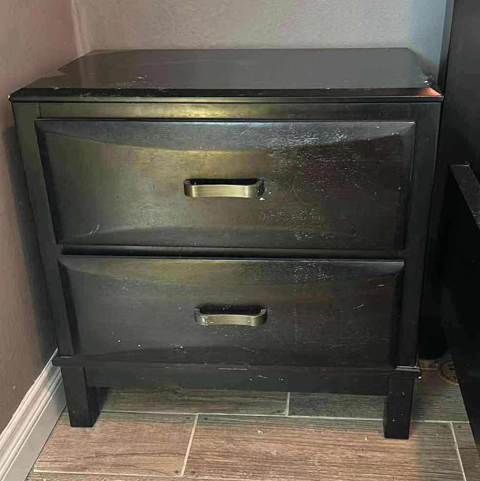 View 1 of BLACK WOOD 2 DRAWER NIGHT STAND 26 1/2“ x 16“ x H26 1/2 “