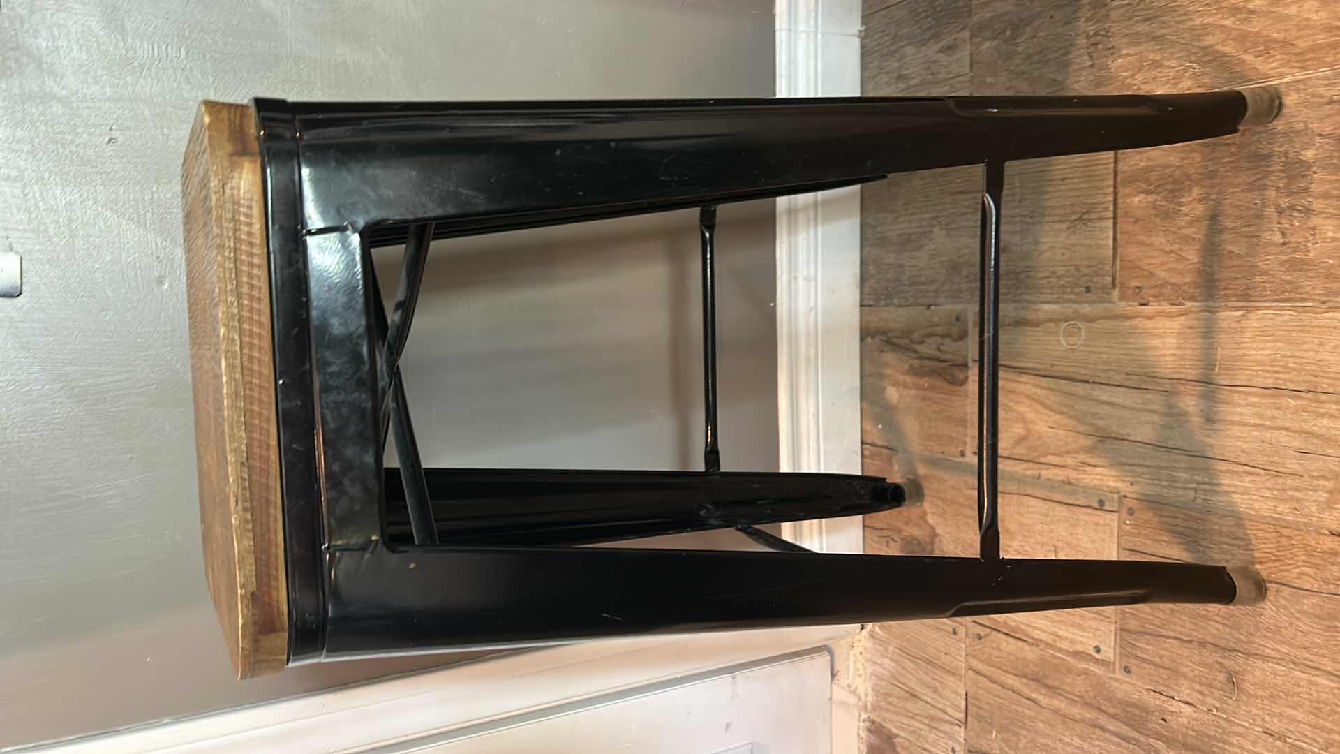 Photo 1 of BLACK METAL BAR STOOL WITH WOOD TOP, FARMHOUSE STYLE H30 3?4”