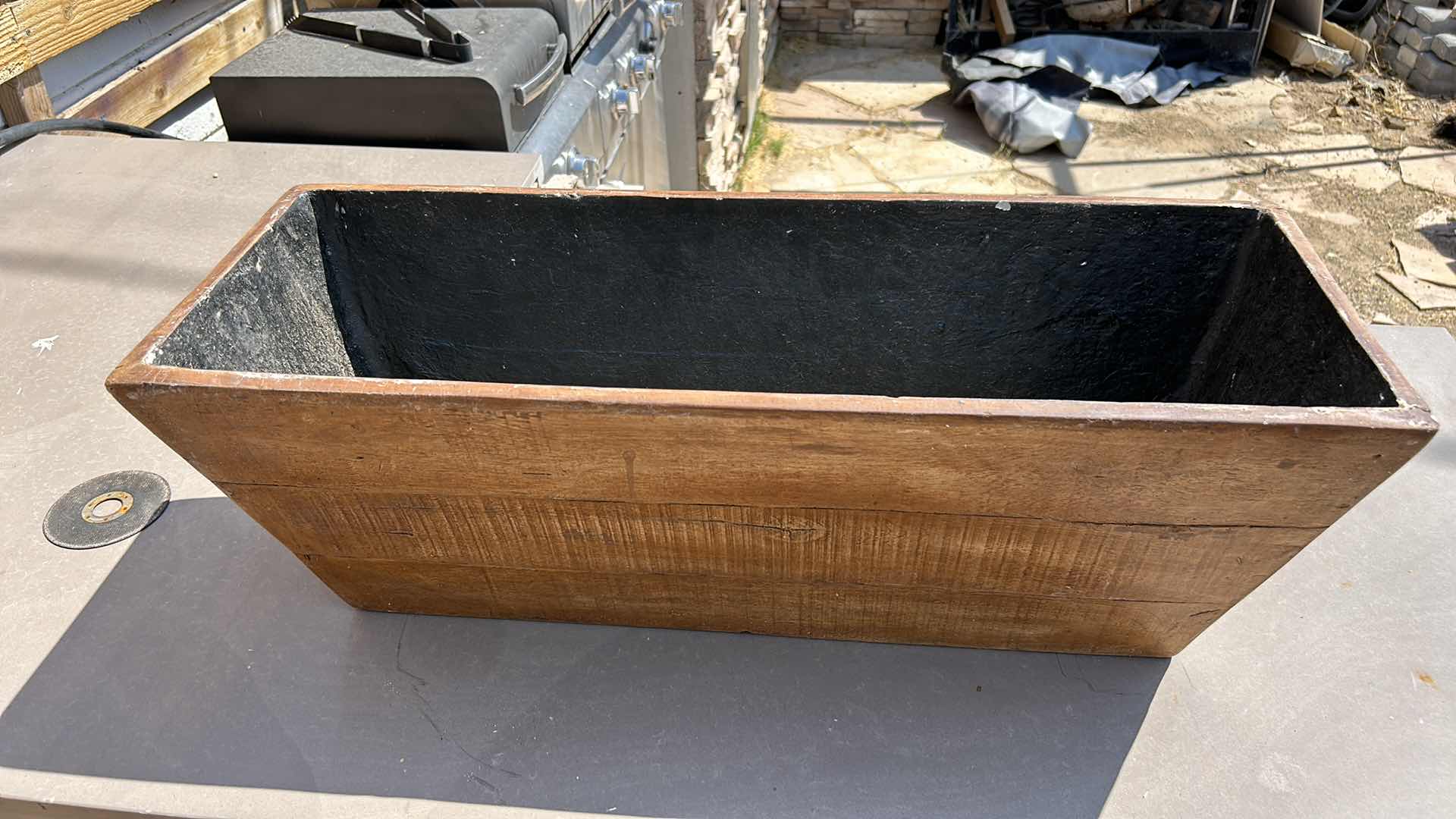 Photo 1 of HEAVY CLAY FAUX WOOD PLANTER 28” x 10” x H10”