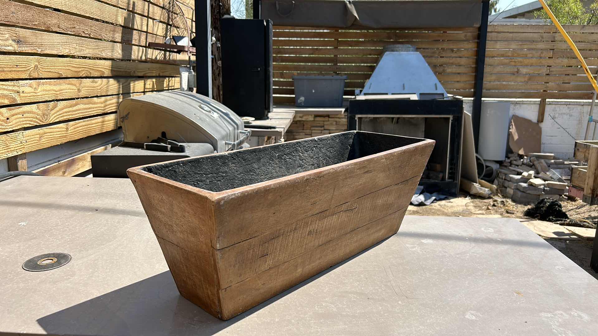 Photo 1 of HEAVY CLAY FAUX WOOD PLANTER 28” x 10” x H10”