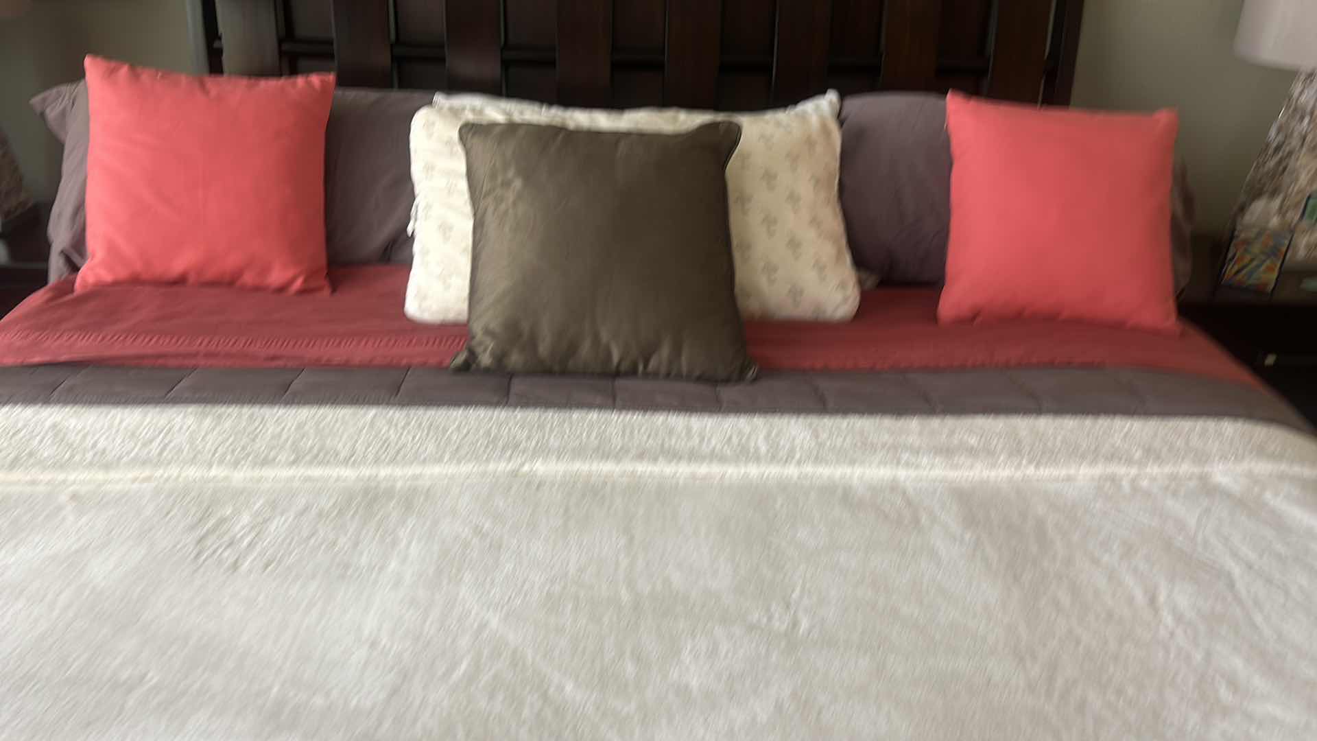 Photo 1 of BED ENSEMBLE- BLANKET,  SHEETS  AND 10 PILLOWS - CAL KING