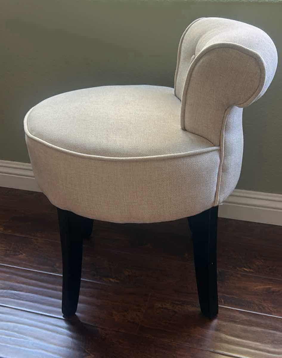 Photo 1 of BOWERY HILL CONTEMPORY BEIGE LINEN VANITY STOOL  H23"