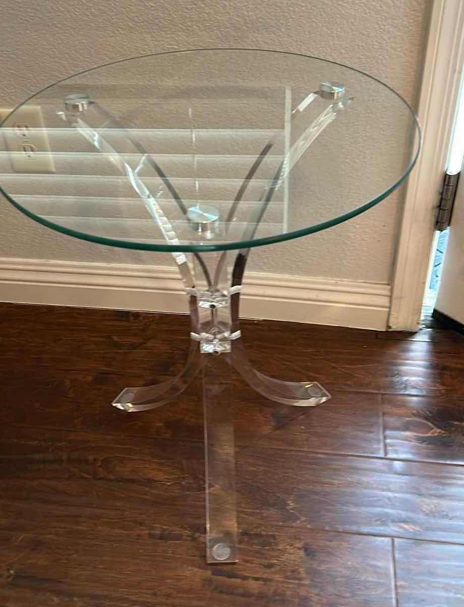 Photo 1 of MODERN ACRYLIC ACCENT TABLE W GLASS TOP 18" x H21 1/4"