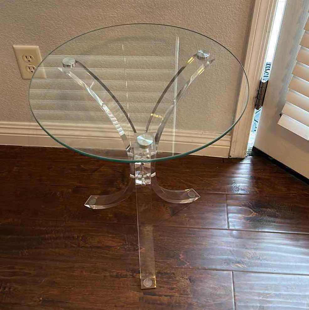 Photo 1 of MODERN ACRYLIC ACCENT TABLE W GLASS TOP 18" x H21 1/4"