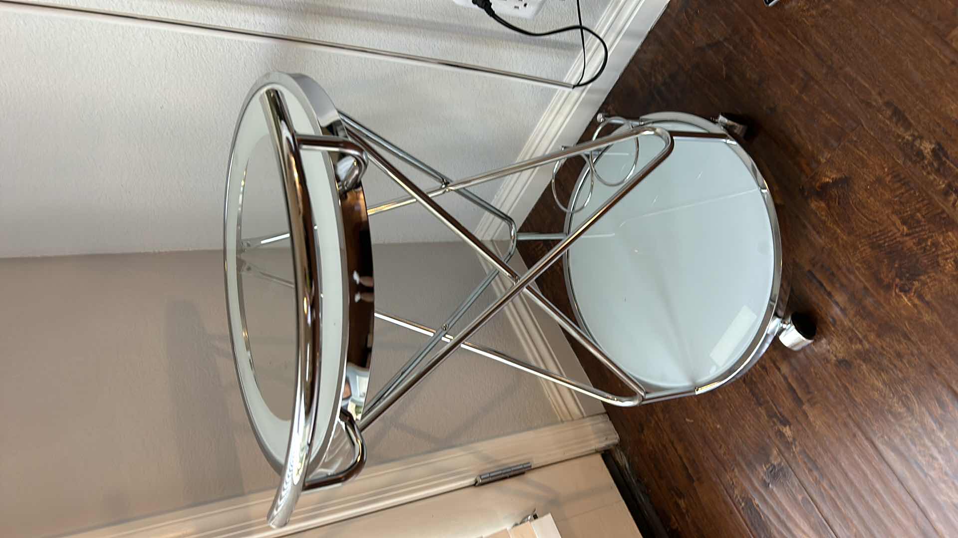 Photo 1 of CHROME AND TEMPERED GLASS  BAR CART ON WHEELS 17 3/4"X H 30".