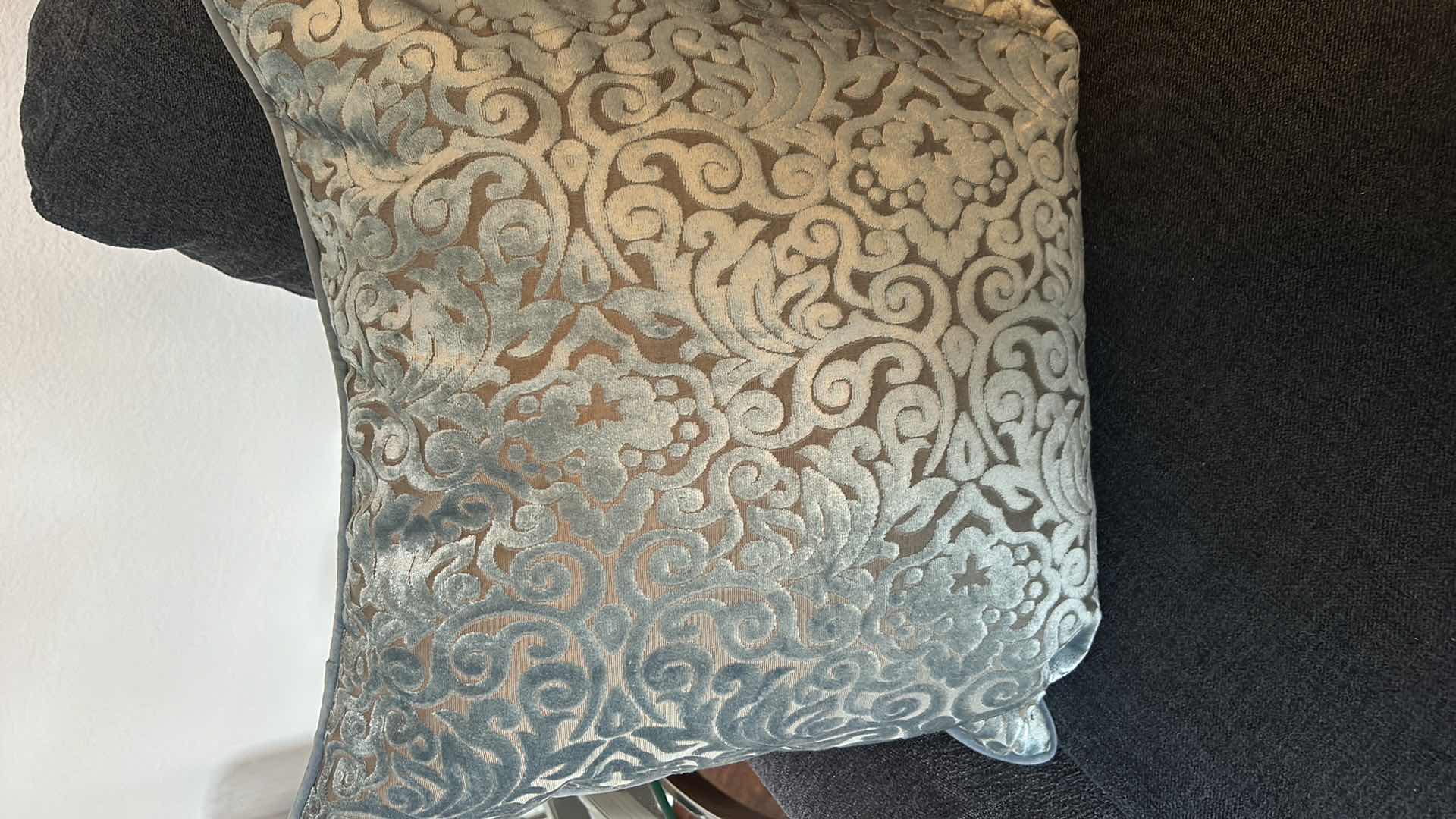 Photo 1 of BLUE EVERYDAY SLEEPER SOFA BED WITH BLUE DENIM-LIKE COLORED FABRIC AND TWO PILLOWS. COUCH MEASURES 65"X 38" X H 34"".