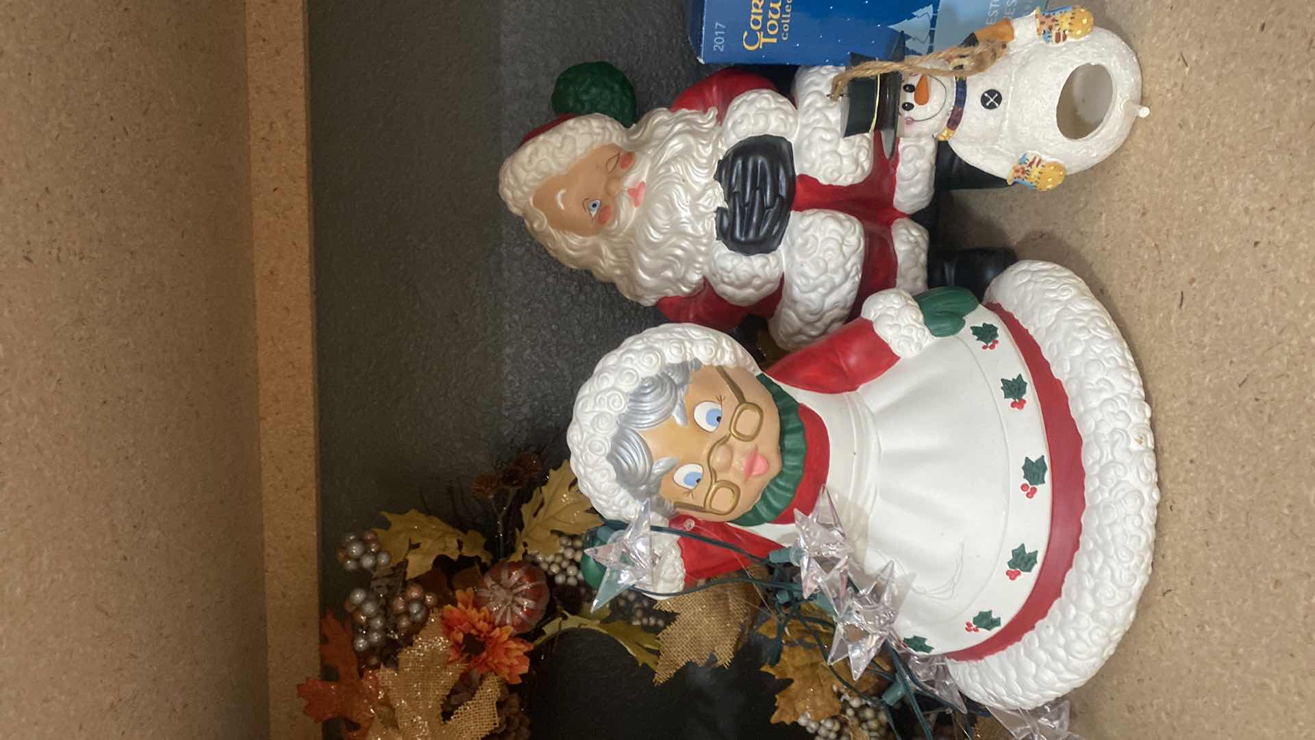 Photo 1 of GARAGE CABINET SHELF - 7 HOLIDAY WREATH CERAMIC SANTAS & VILLAGE SHACK & LODGE