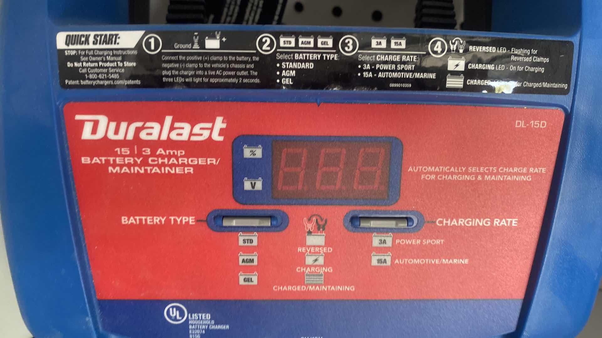 Photo 1 of DURALAST 15 l 3 AMPS BATTERY CHARGER
