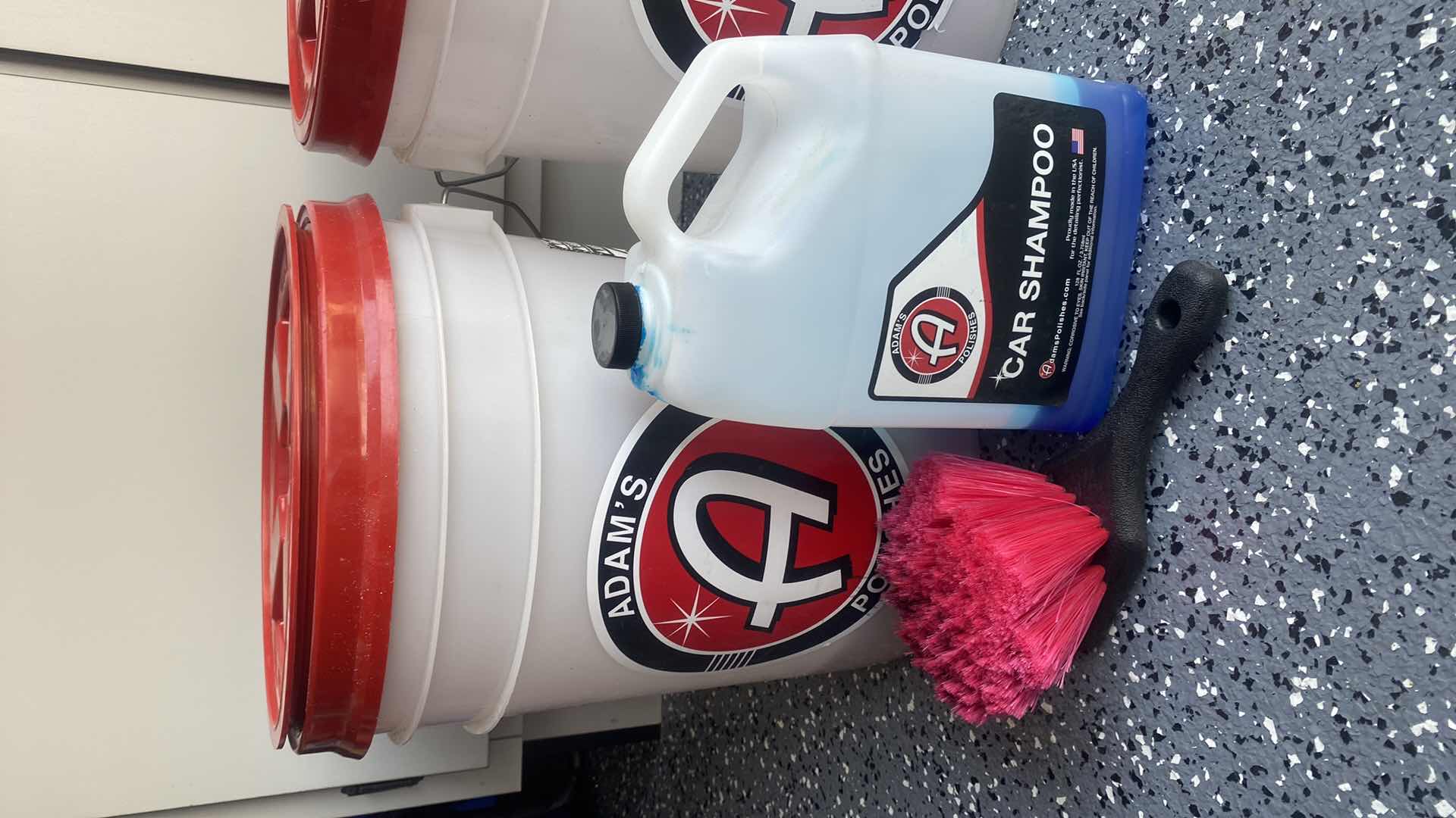 Photo 1 of 2-EMPTY BUCKETS WITH LIDS & CAR SHAMPOO & BRUSH