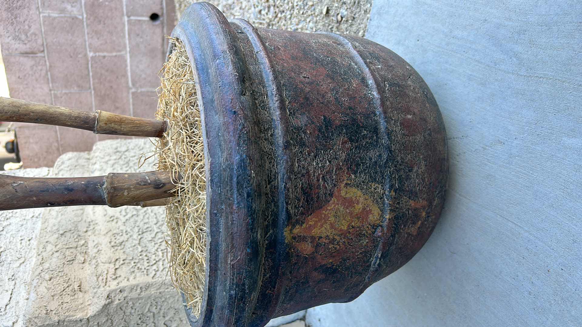 Photo 1 of HOME DECOR - REALISTIC WOOD SIX-FOOT FAUX PALM TREE IN HEAVY CERAMIC POT.