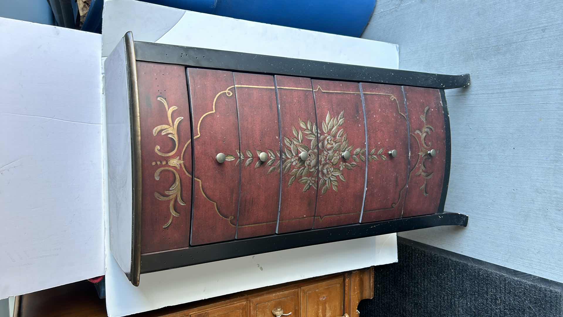 Photo 1 of HOME FURNISHINGS AND ACCESSORIES - HAND PAINTED 6 DRAWER, 2 DOOR, WOOD JEWELRY BOX 40” X 19.5” X 13.5”.