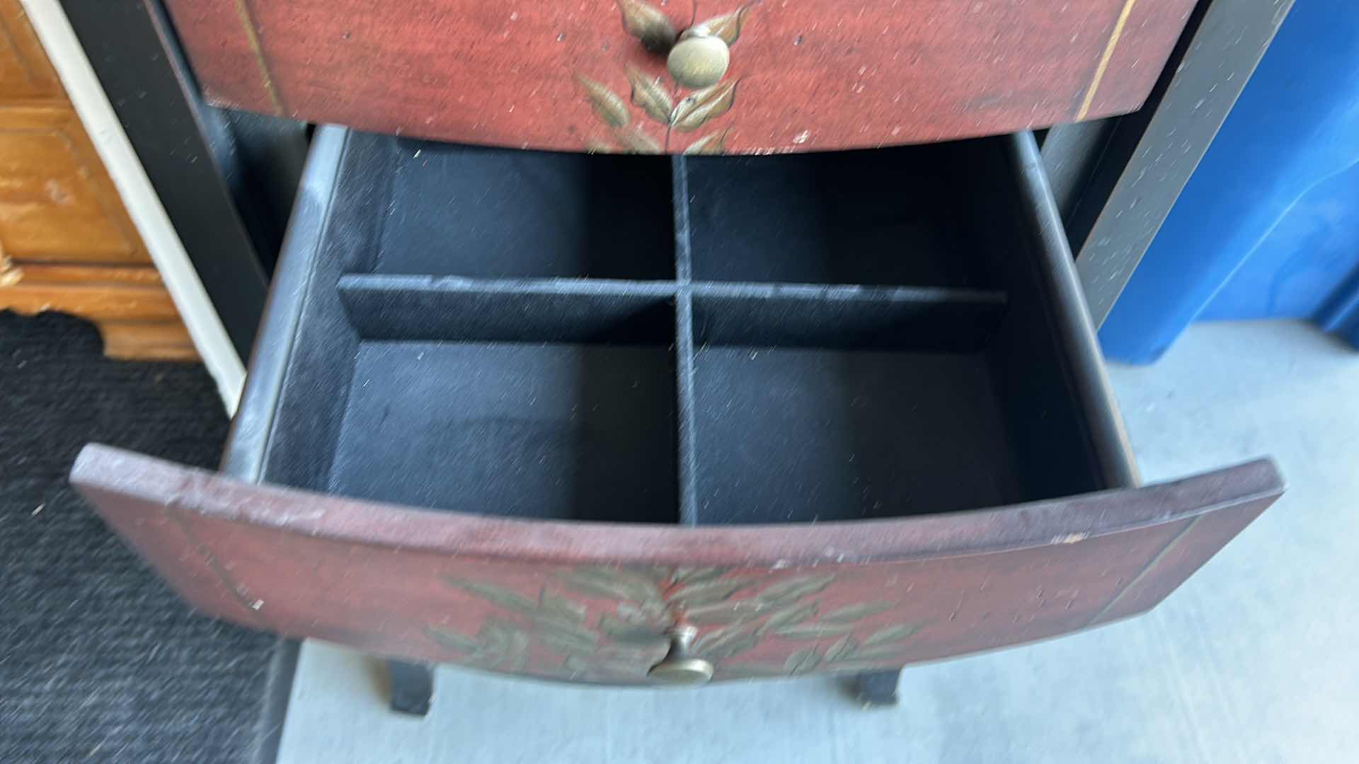 Photo 1 of HOME FURNISHINGS AND ACCESSORIES - HAND PAINTED 6 DRAWER, 2 DOOR, WOOD JEWELRY BOX 40” X 19.5” X 13.5”.