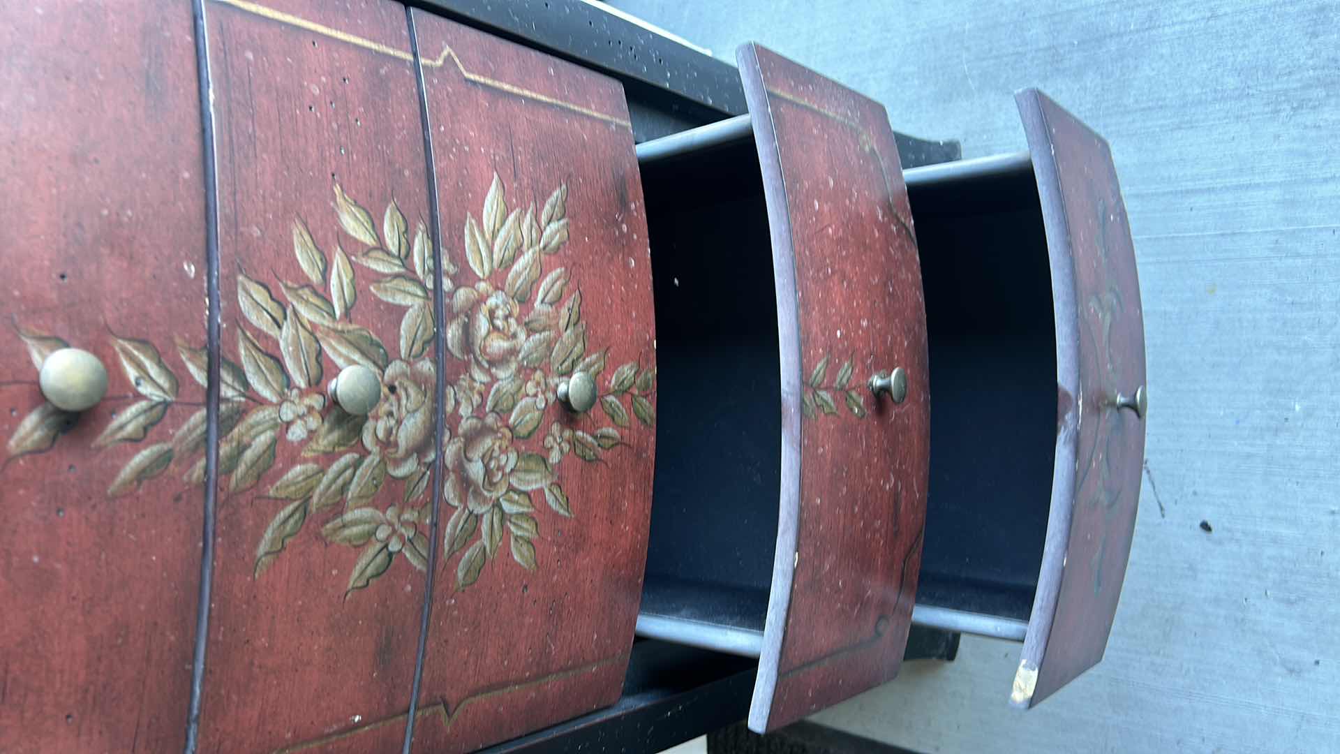 Photo 1 of HOME FURNISHINGS AND ACCESSORIES - HAND PAINTED 6 DRAWER, 2 DOOR, WOOD JEWELRY BOX 40” X 19.5” X 13.5”.