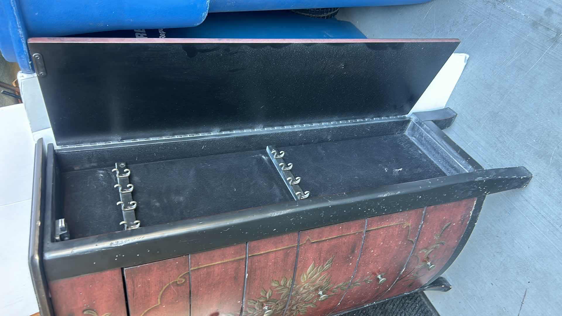 Photo 1 of HOME FURNISHINGS AND ACCESSORIES - HAND PAINTED 6 DRAWER, 2 DOOR, WOOD JEWELRY BOX 40” X 19.5” X 13.5”.