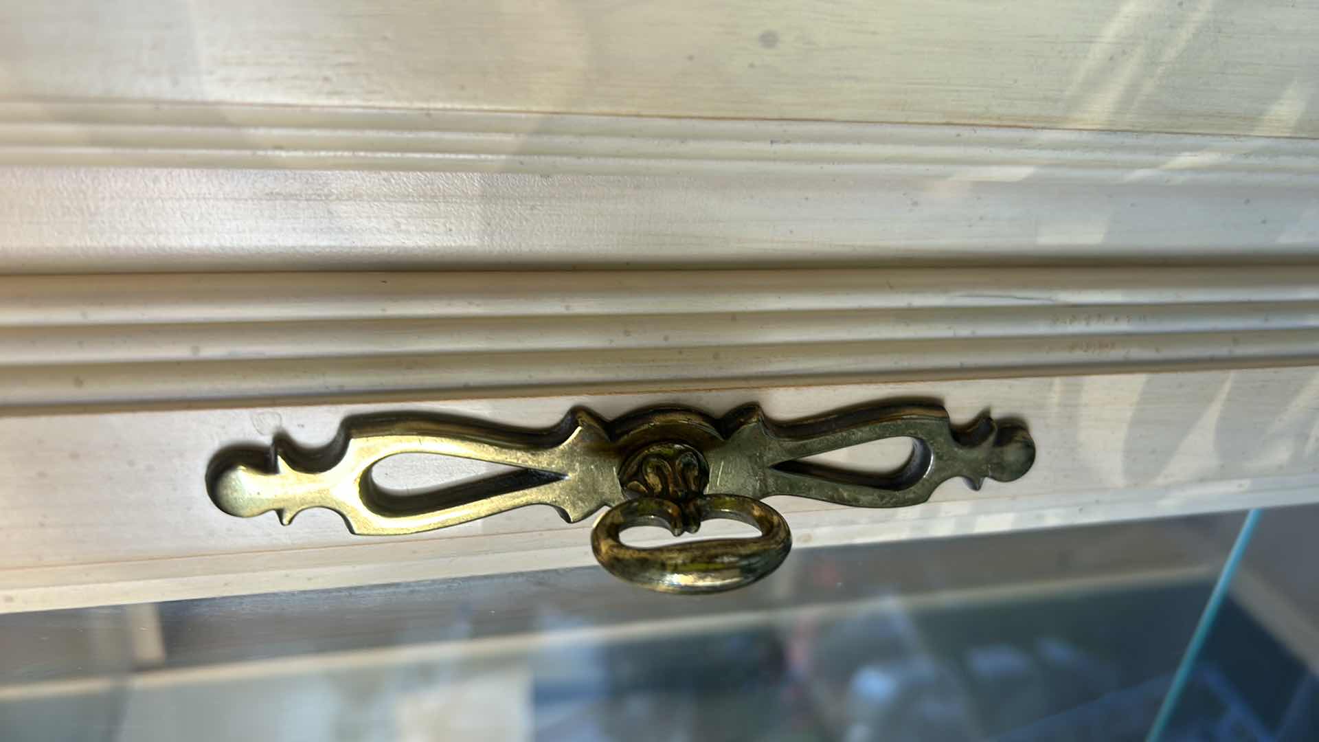 Photo 1 of HOME FURNISHINGS - LIGHT WOOD CURIO/CHINA CABINET WITH TWO GLASS SHELVES AND TWO DRAWERS. 42” X 15” X 79”.