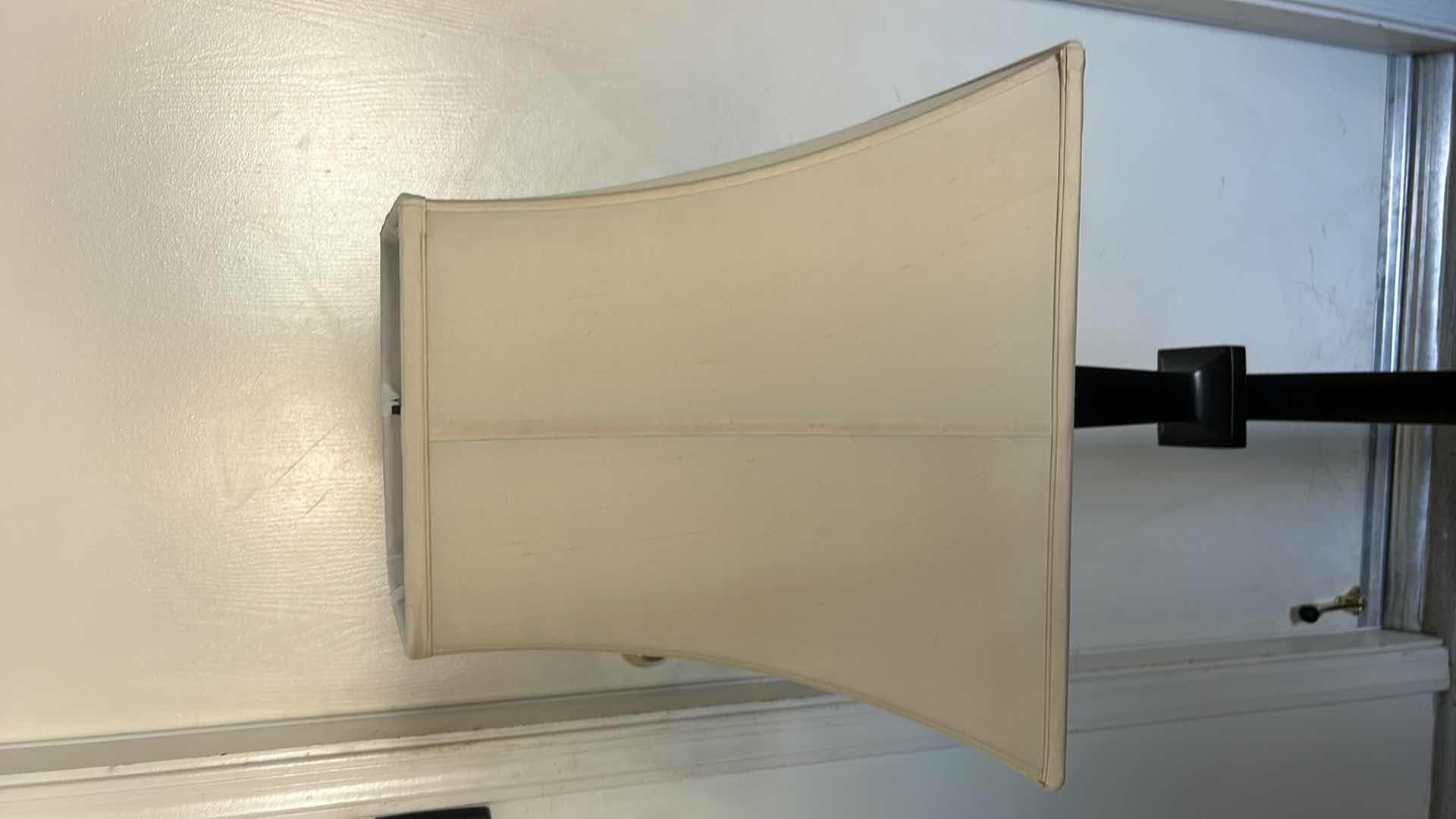 Photo 1 of HOME ACCESSORIES, 4-FOOT FLOOR LAMP, BLACK/BRONZE METAL BASE, IVORY LINEN SHADE.