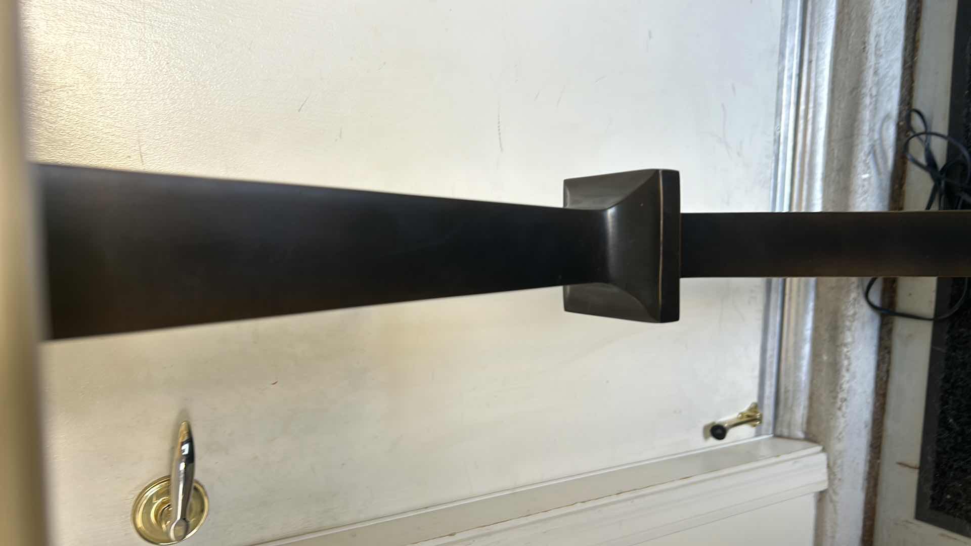 Photo 1 of HOME ACCESSORIES, 4-FOOT FLOOR LAMP, BLACK/BRONZE METAL BASE, IVORY LINEN SHADE.
