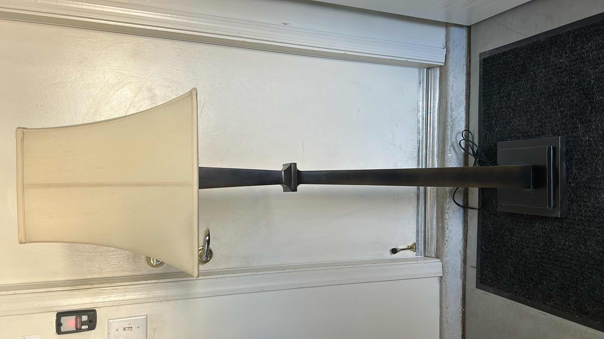 Photo 1 of HOME ACCESSORIES, 4-FOOT FLOOR LAMP, BLACK/BRONZE METAL BASE, IVORY LINEN SHADE.