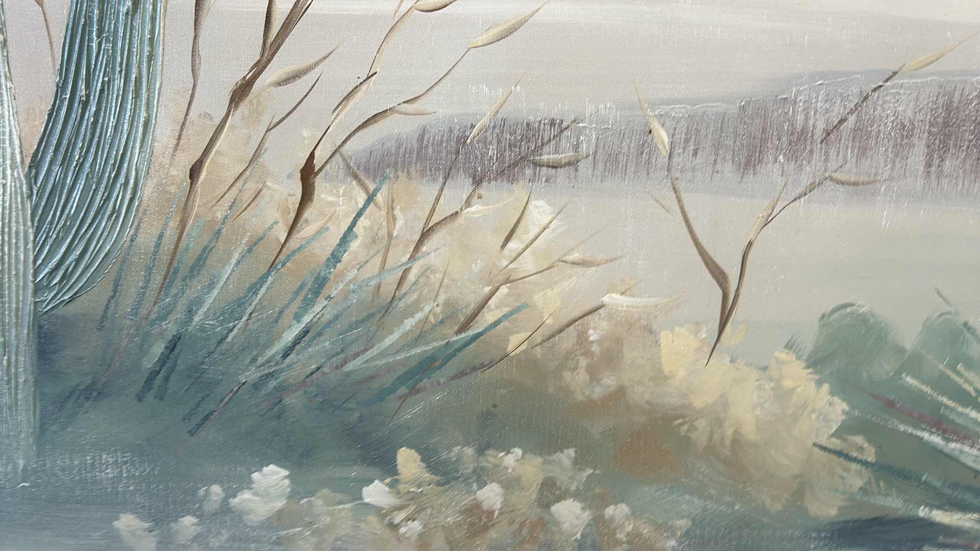 Photo 1 of WOOD FRAMED, TEXTURED, PAINT ON CANVAS, ORIGINAL, SIGNED, LEE REYNOLDS, DESERT LANDSCAPE ARTWORK , 61” X H50”.