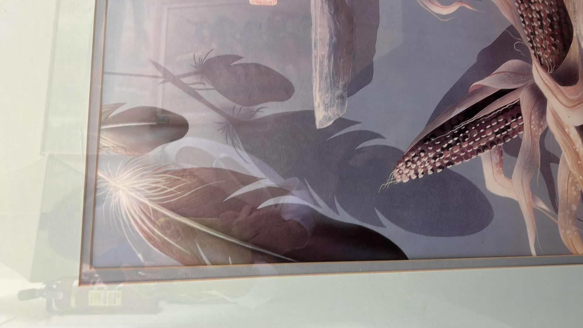 Photo 1 of WOOD-FRAMED “CORN AND CACTUS “ ARTWORK, 24” X 29.5”.