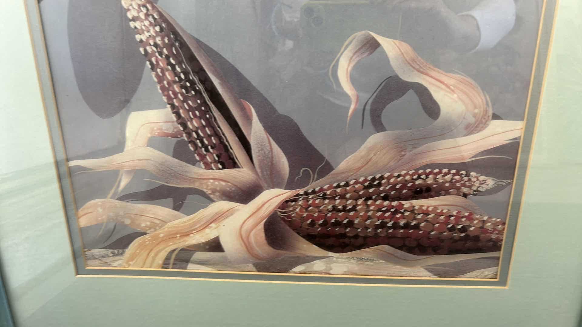 Photo 1 of WOOD-FRAMED “CORN AND CACTUS “ ARTWORK, 24” X 29.5”.