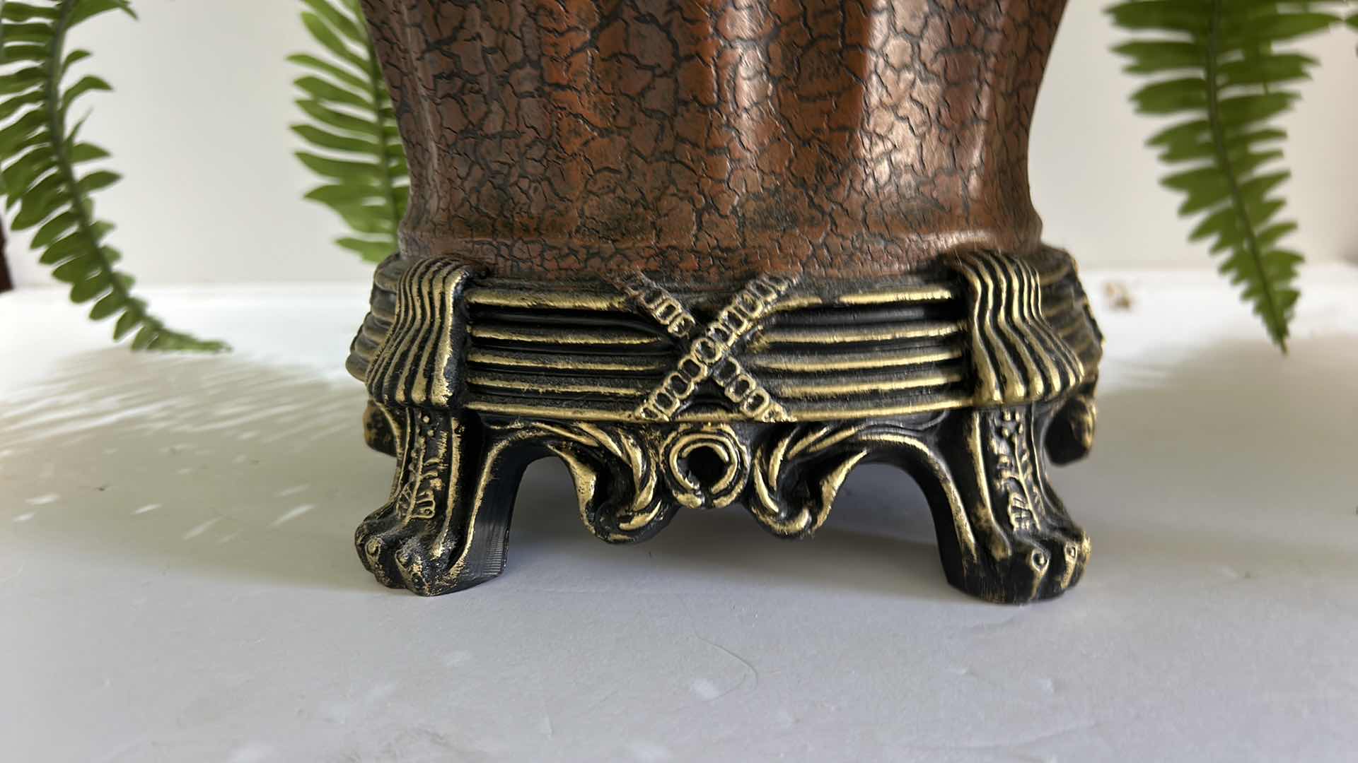 View 3 of HOME DÉCOR. BEAUTIFUL, ORNATE POT WITH FAUX FERN PLANT. 32” x H23”