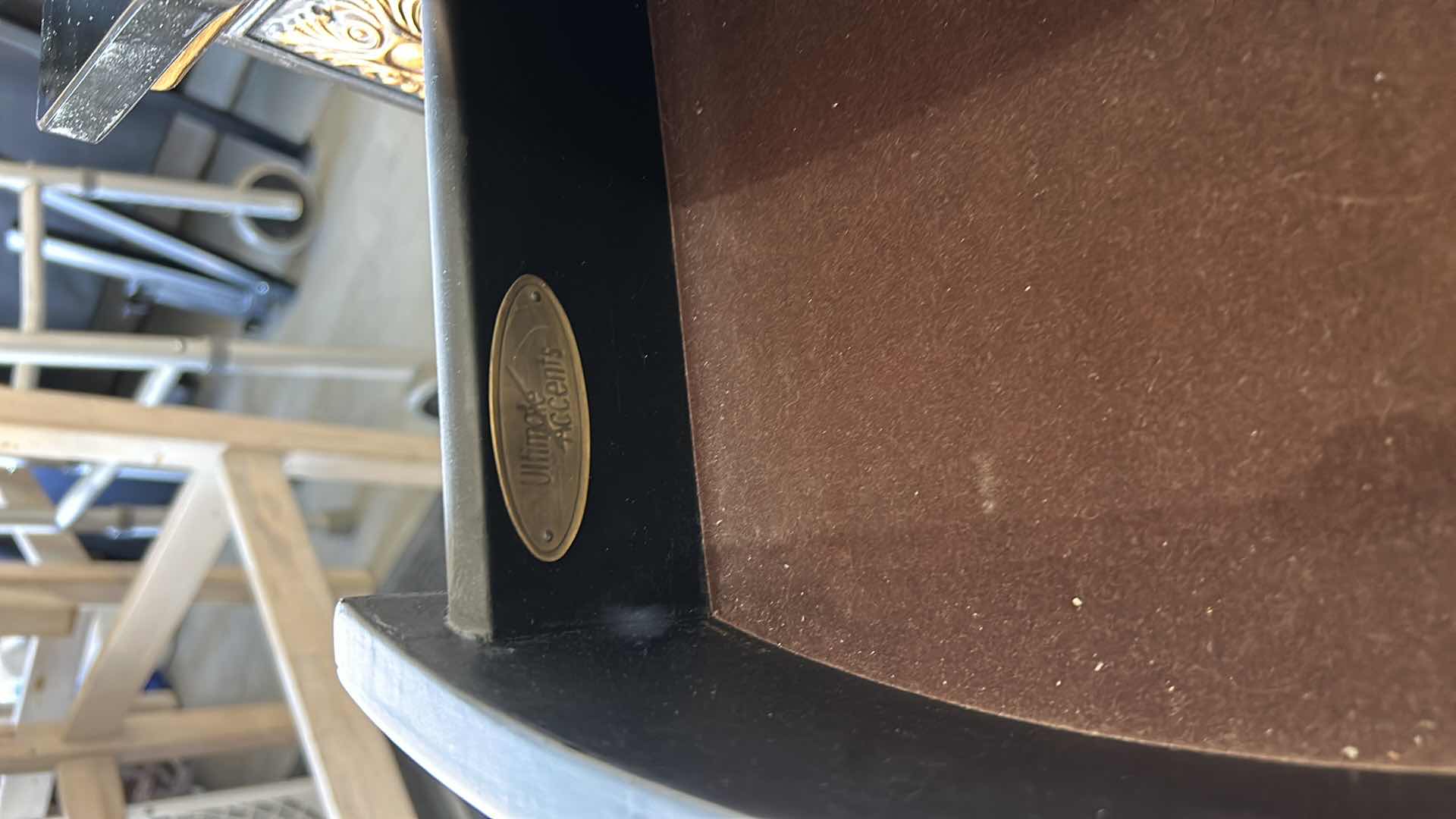 Photo 1 of HOME FURNISHINGS VINTAGE ULTIMATE ACCENTS HEAVY ORNATE BLACK WOOD FURNITURE WITH BLACK STONE TOP 26 ¼” X 23” X H25 ¼”.