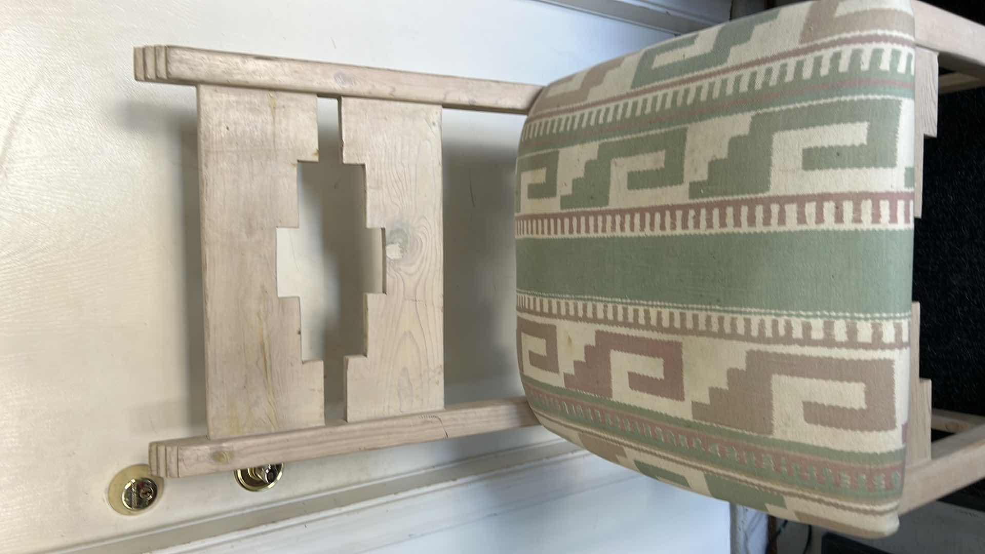 Photo 1 of HOME FURNISHINGS- RAW WOOD, SOUTHWEST INSPIRED, TALL, BAR STOOLS. 19” X 20” X H47”.