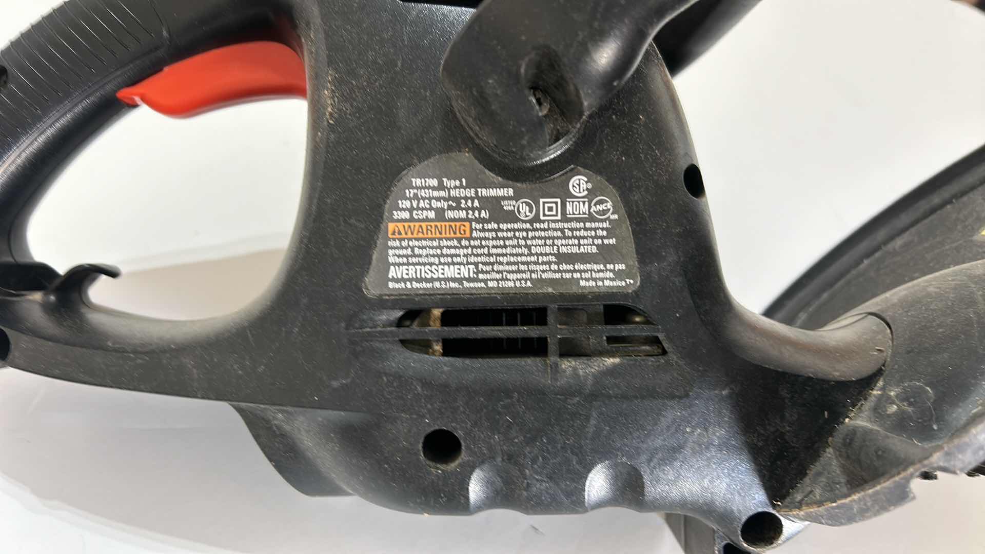 Photo 1 of GARAGE TOOLS BLACK & DECKER 17-INCH BLADE HEDGE TRIMMER.