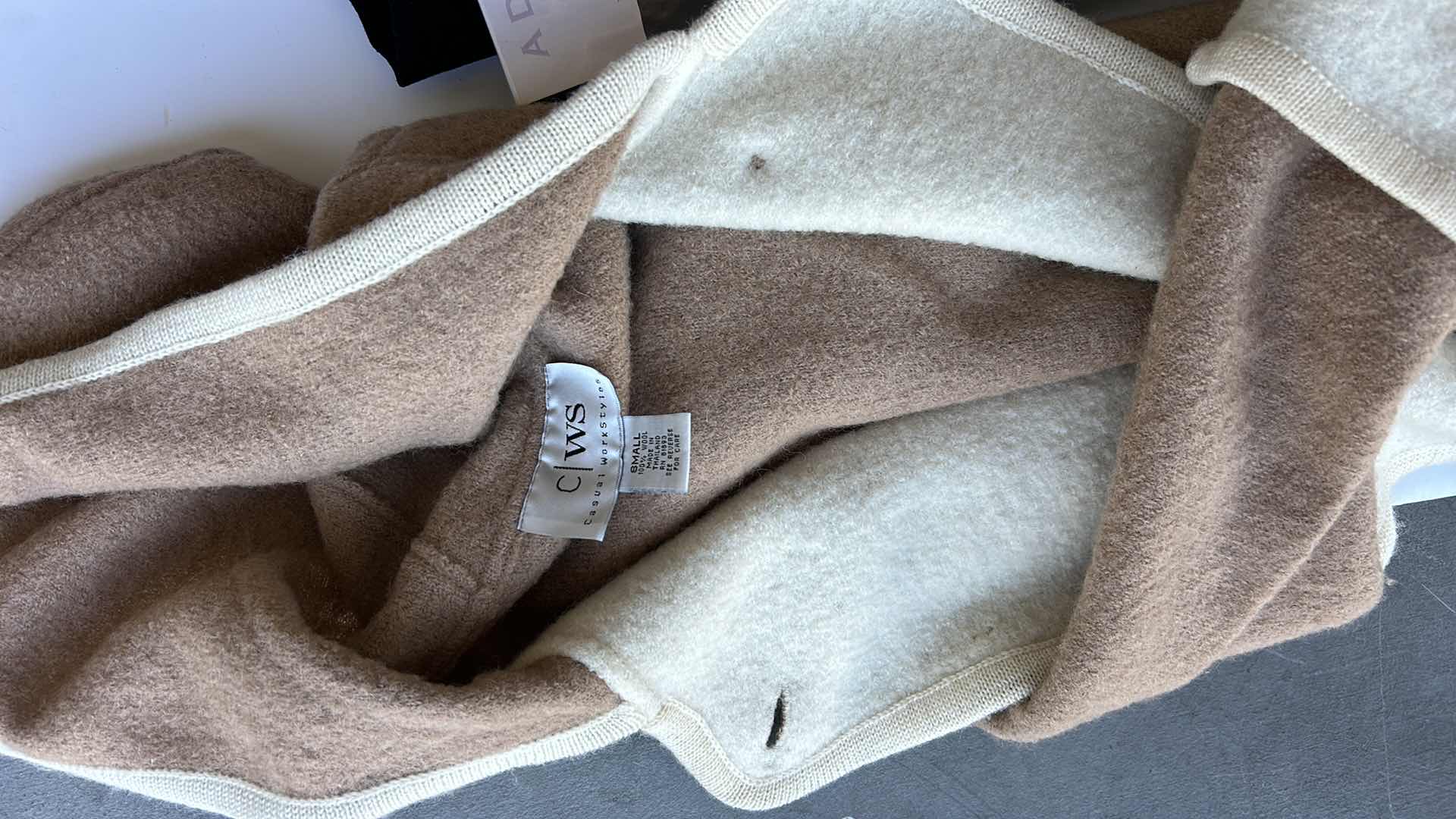 Photo 1 of WOMENS CLOTHING - 4 PAIRS OF PANTS 27, 28 PETITE, WORKOUT TAPES AND SWEATER JACKET S/M