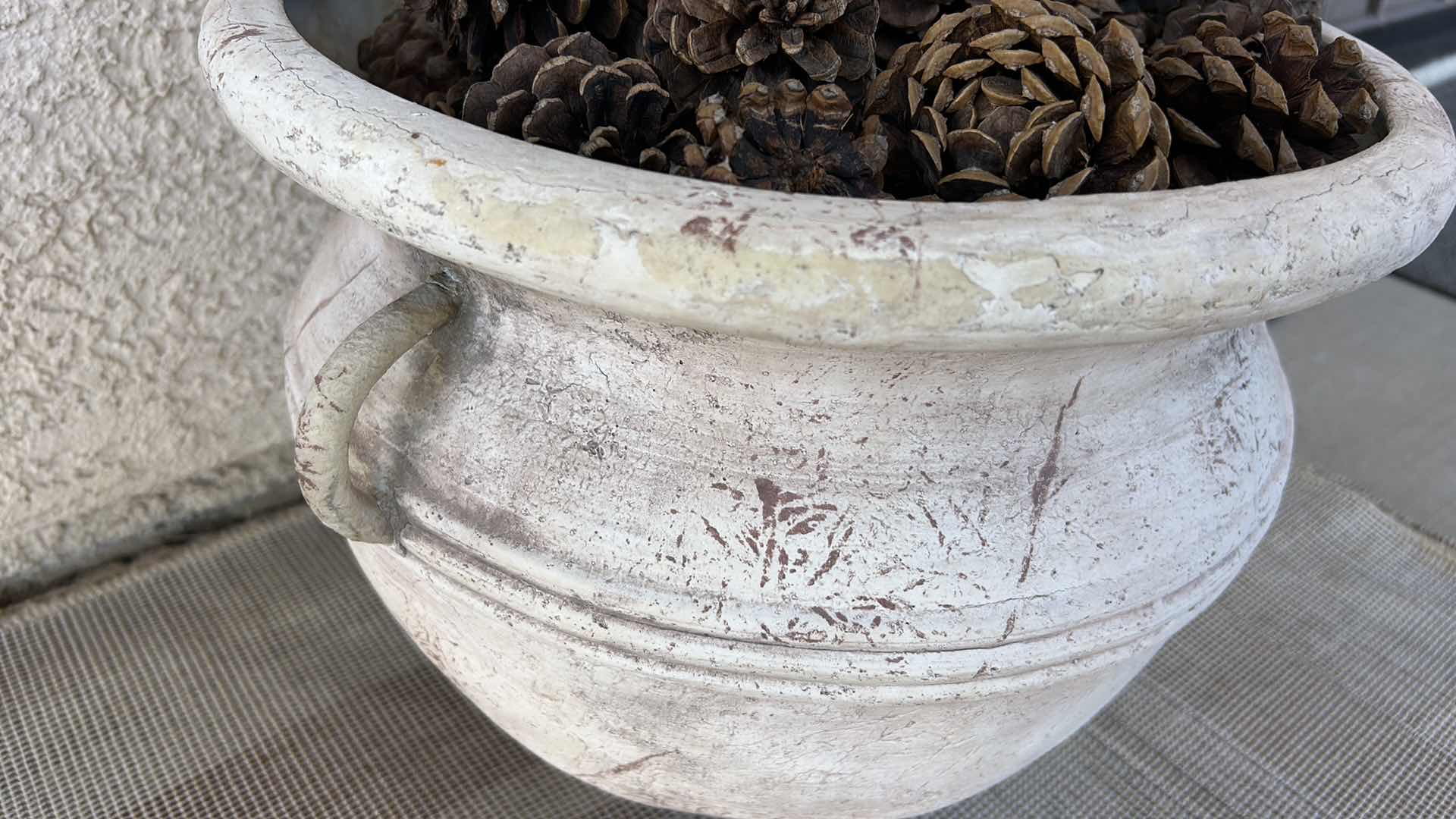 Photo 1 of OUTDOOR DECOR - CERAMIC POTTERY WITH PINECONES 15” x 12”