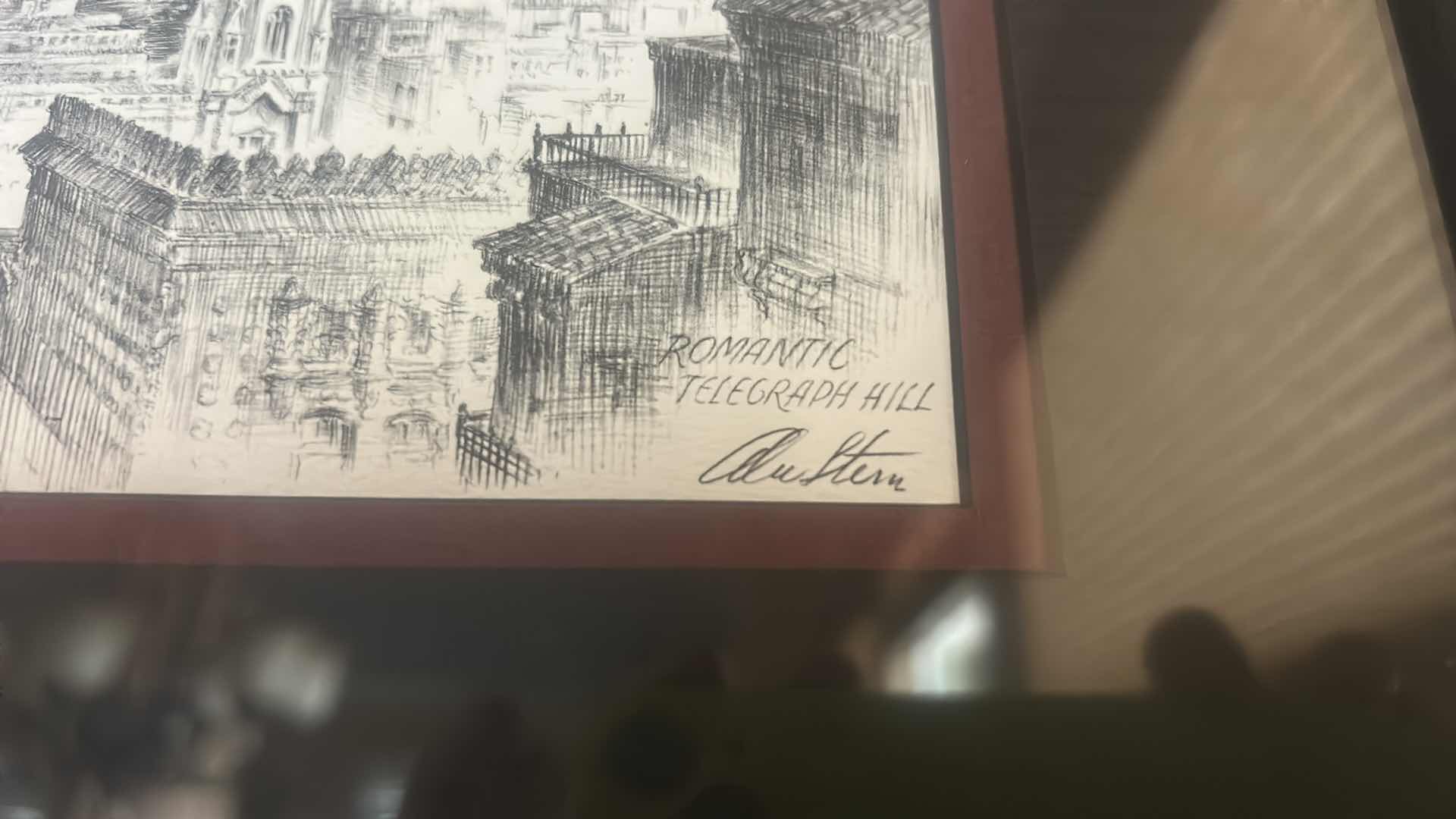 Photo 1 of FRAMED, SAN FRANCISCO, ROMANTIC TELEGRAPH HILL. SIGNED, ALEX STERN, ETCHING, ARTWORK 16” X 11”.