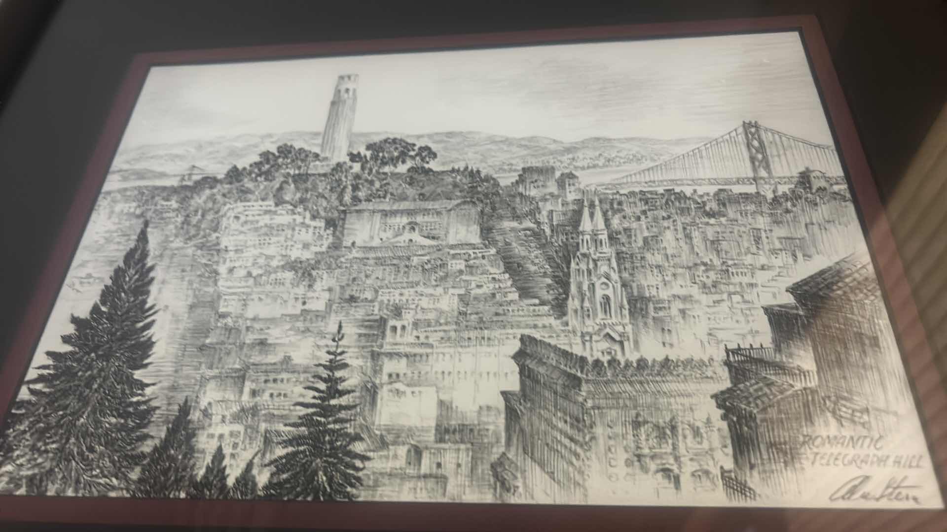 Photo 1 of FRAMED, SAN FRANCISCO, ROMANTIC TELEGRAPH HILL. SIGNED, ALEX STERN, ETCHING, ARTWORK 16” X 11”.