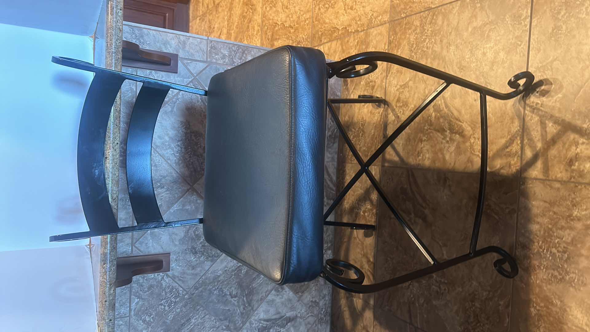 Photo 1 of HEAVY BLACK IRON BAR STOOL WITH THICK UPHOLSTERED PAD (SEAT HEIGHT WITH PADDING H27”)