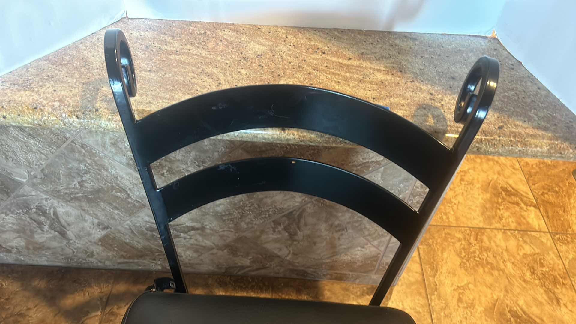 Photo 1 of HEAVY BLACK IRON BAR STOOL WITH THICK UPHOLSTERED PAD (SEAT HEIGHT WITH PADDING H27”)