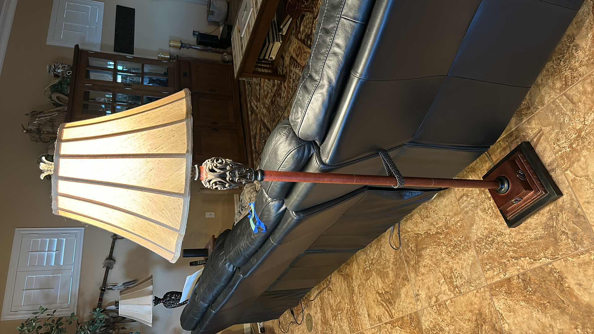 Photo 1 of 5’ WOOD FLOOR LAMP WITH SCALLOPED SHADE