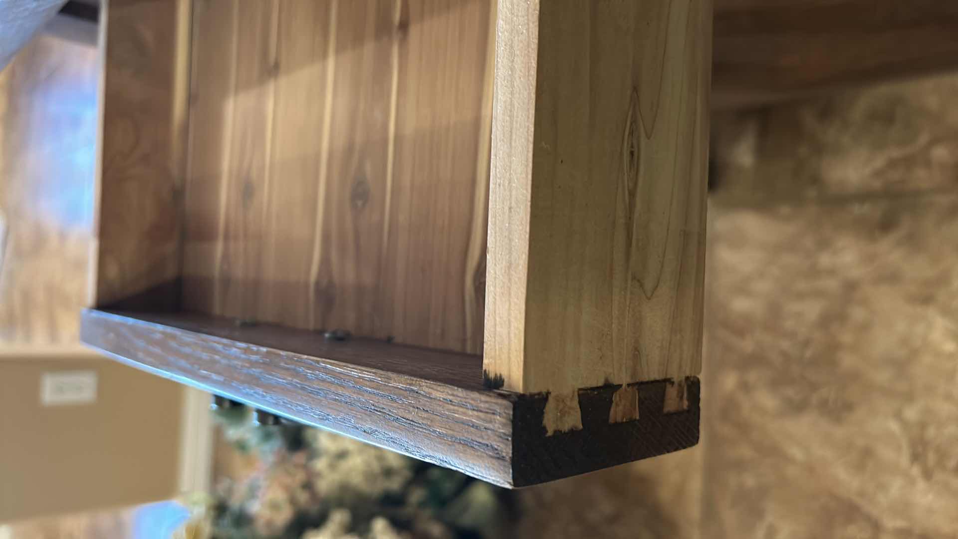 Photo 1 of MICHAEL’S FURNITURE CRAFTSMAN CEDAR-LINED OAK SOFA TABLE CEDAR LINED DOVE TAILED 52” x 18” x H30 1/2”