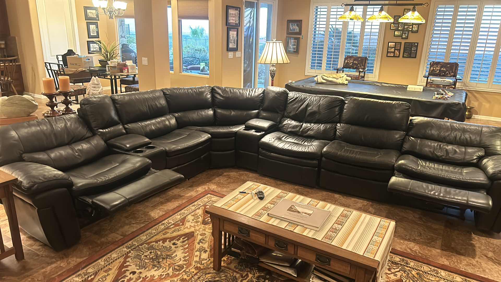 Photo 1 of EXTRA LARGE BLACK LEATHER SECTIONAL WITH RECLINERS 11’ x 12’
