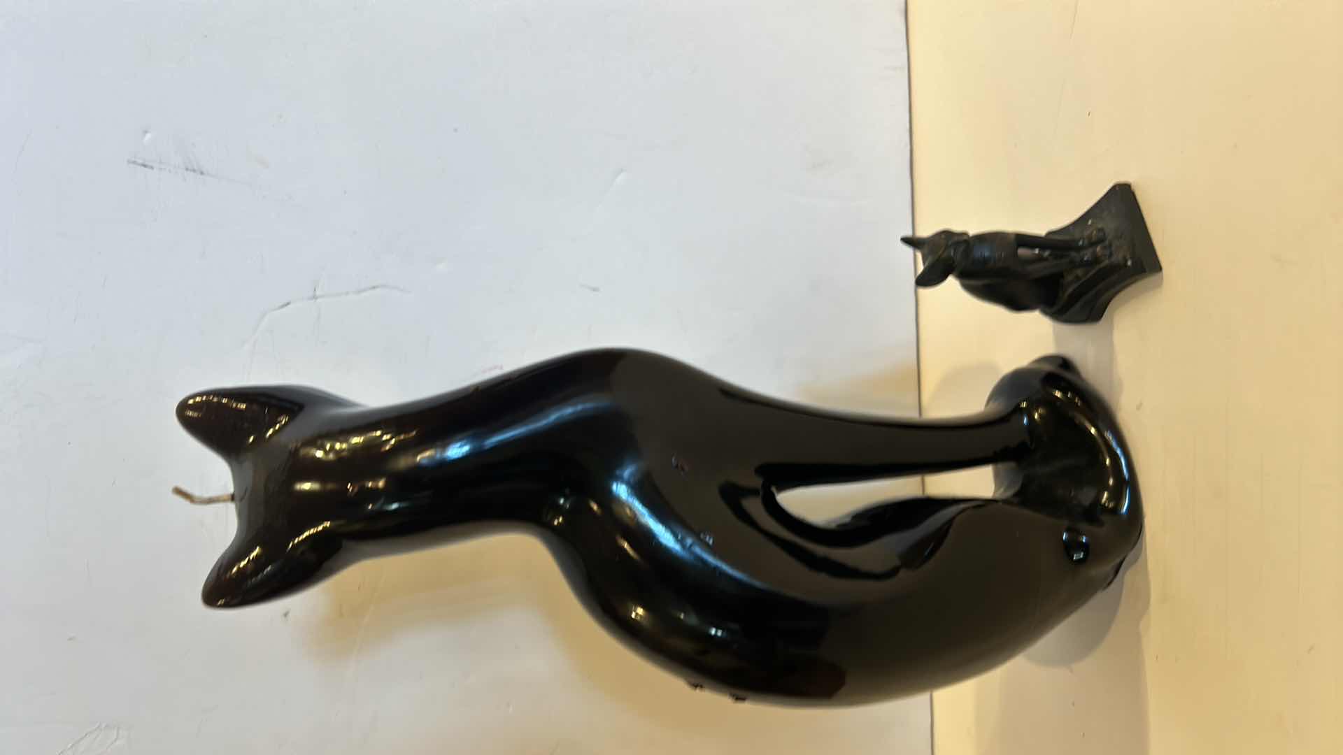 Photo 1 of BLACK CAT CANDLE H12” & METAL CAT FIGURE
