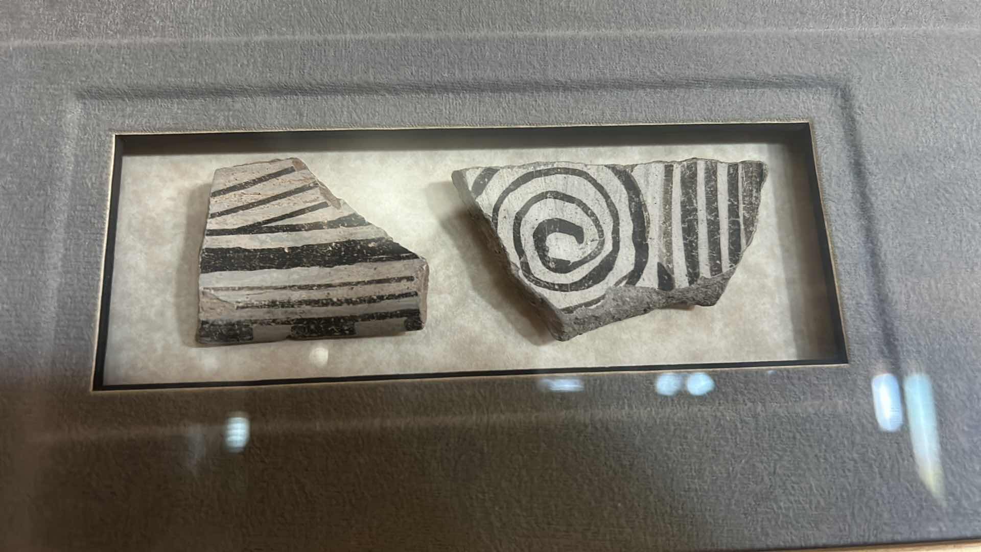 Photo 1 of FRAMED NATIVE AMERICAN POTTERY WITH POTTERY PIECES, SIGNED M.S. FRANCO ARTWORK NUMBERED 23"X H44”.