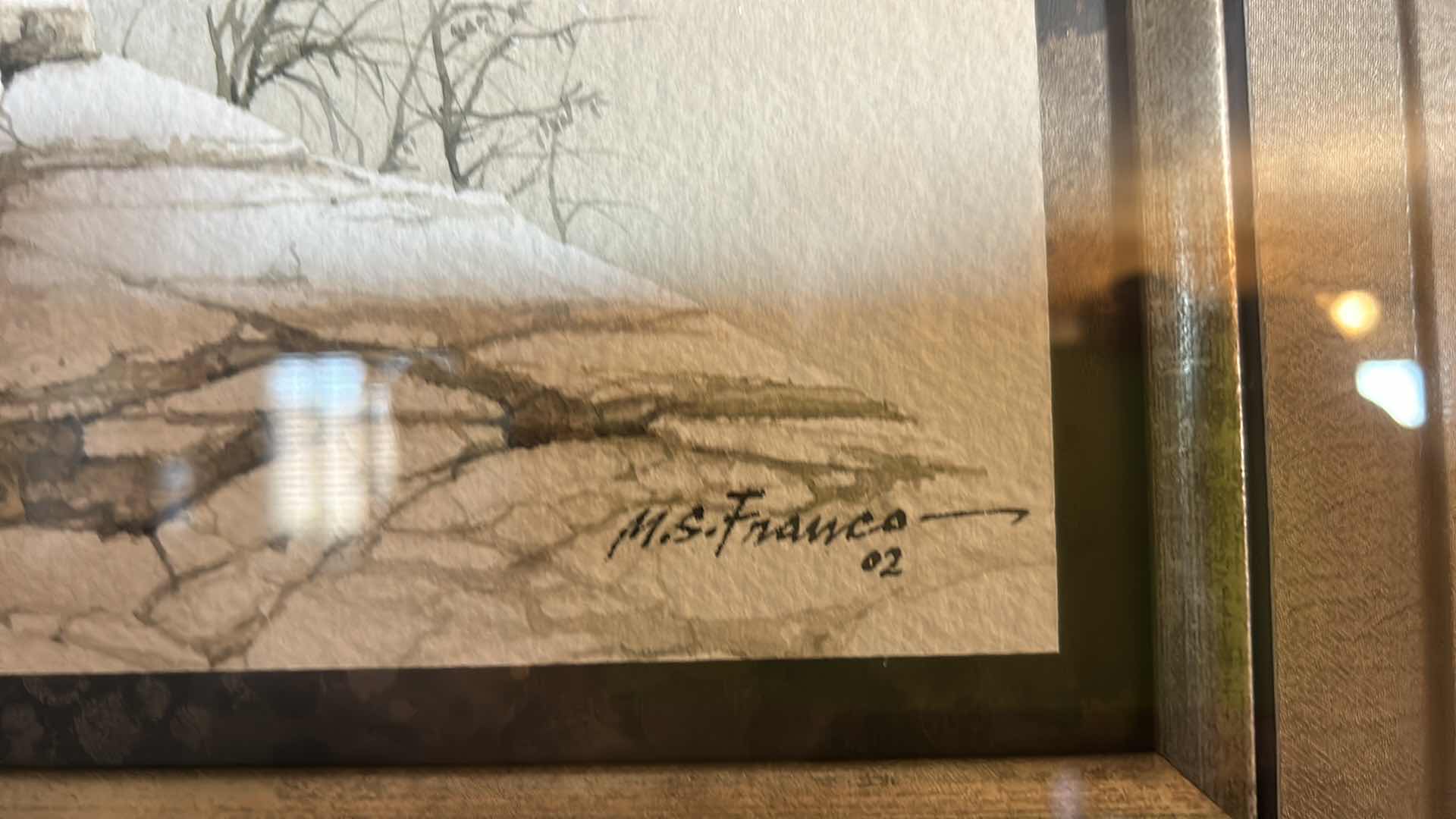 Photo 1 of FRAMED WATERCOLOR LANDSCAPE SIGNED M. S  FRANCO 02 ARTWORK 29” x H39”.