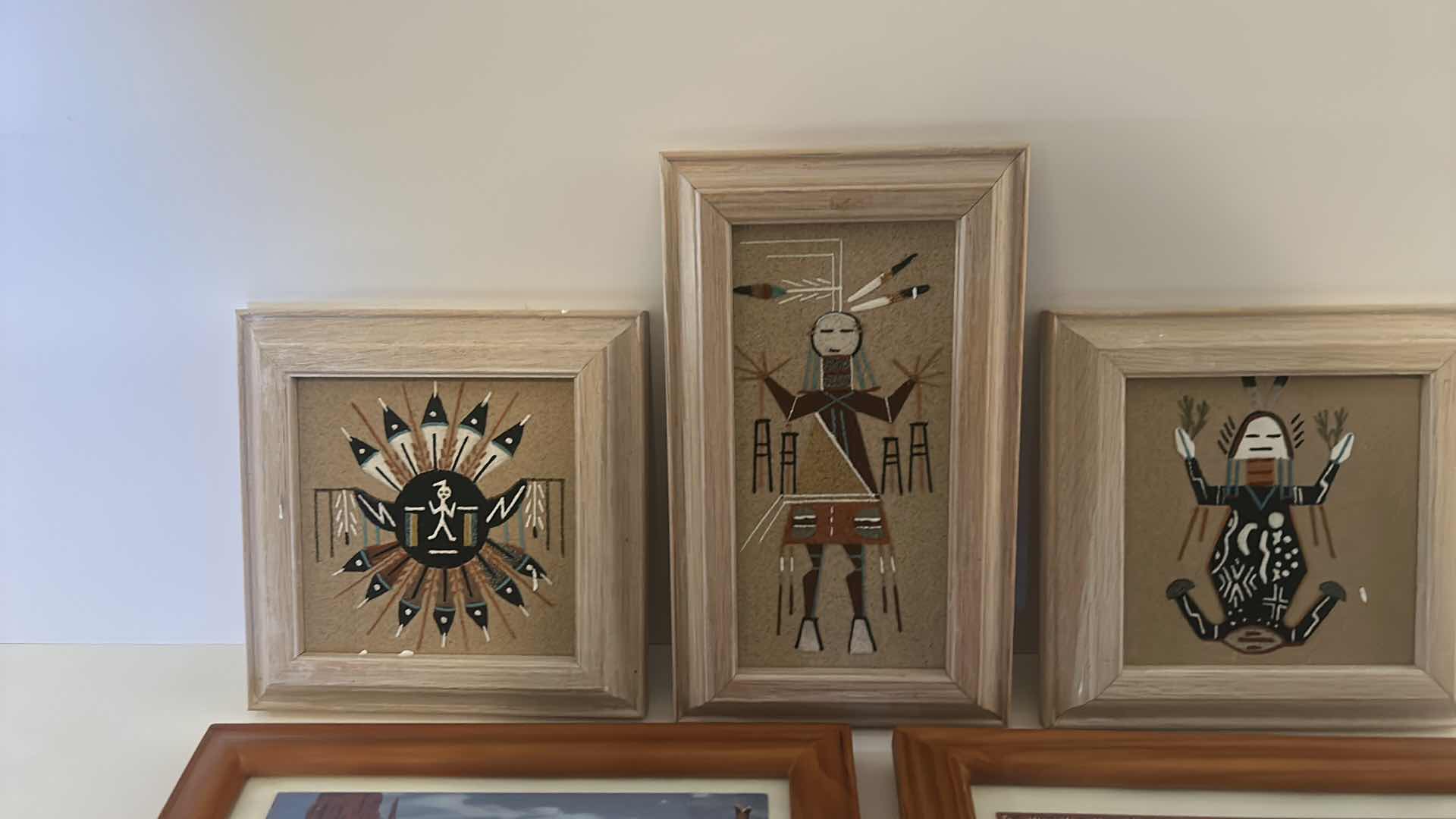 Photo 1 of 5 - SMALL FRAMED NATIVE AMERICAN ARTWORK, SAND PAINTING (LARGEST 4.5” x 7.5”)