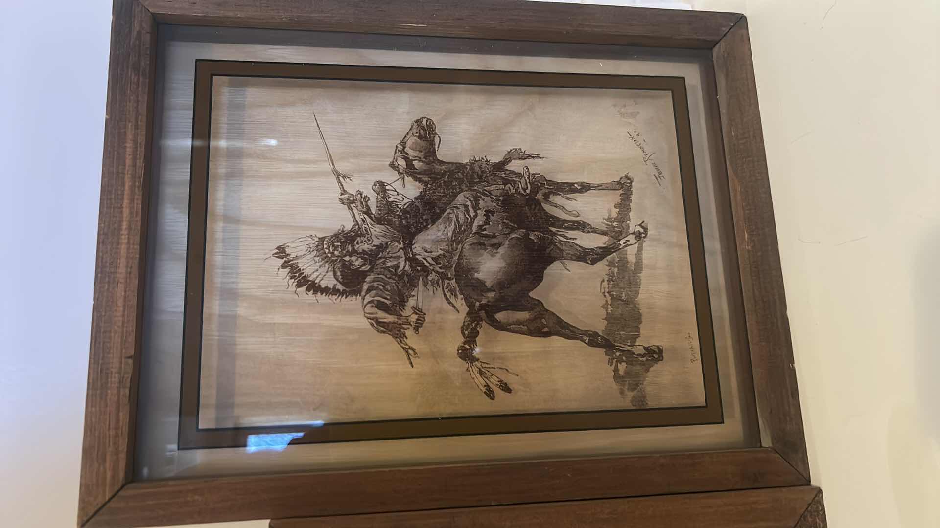 Photo 1 of 4 - NATIVE AMERICAN HOME DECOR - 2 FRAMED SHADOW BOXES 13“ x 10“ SIGNED POTTERY & SCULPTED COAL COVERED WAGON