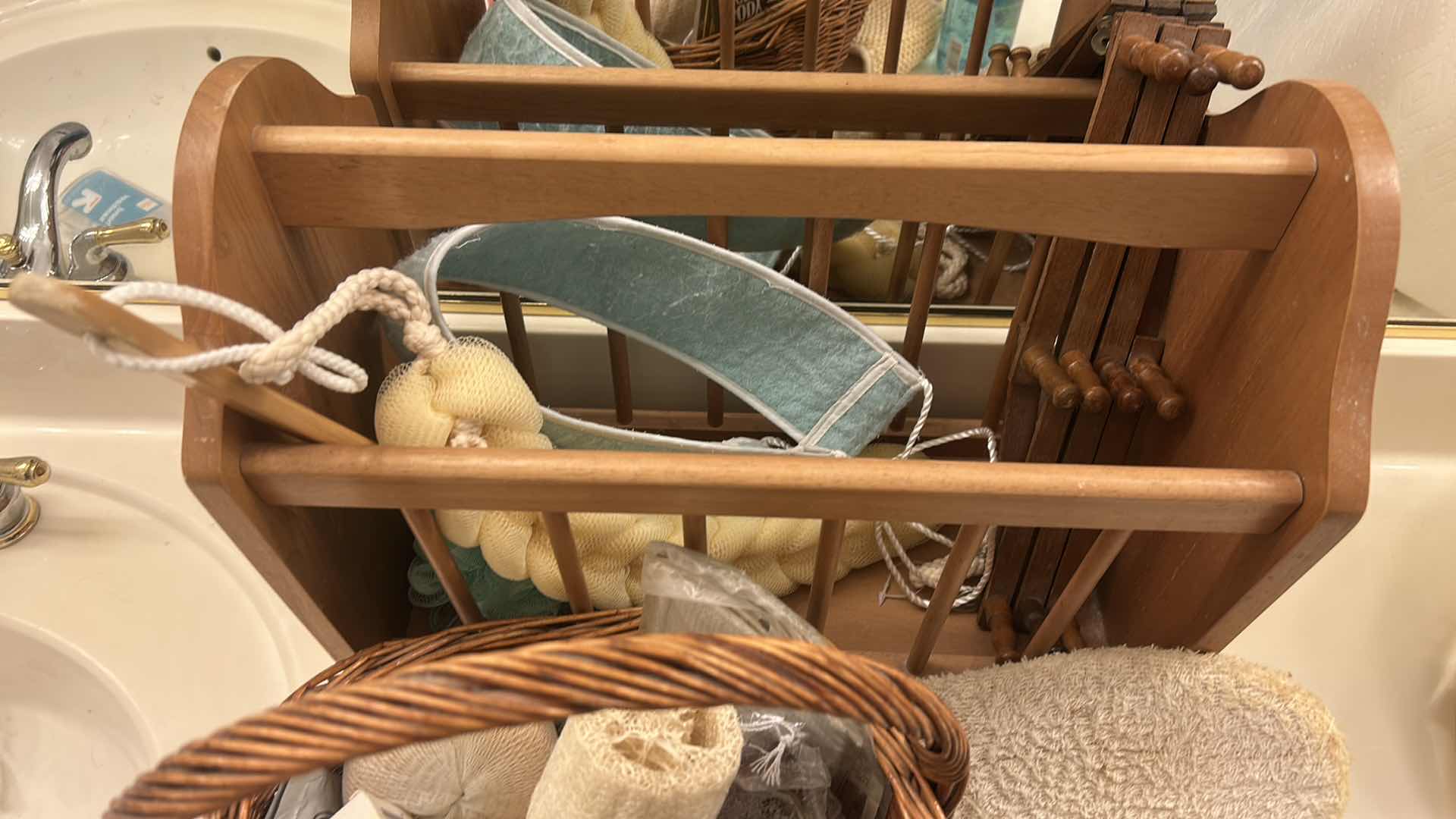 Photo 6 of BATHROOM ASSORTMENT- WOOD MAGAZINE HOLDER, WICKER BASKET, SOAPS AND MORE