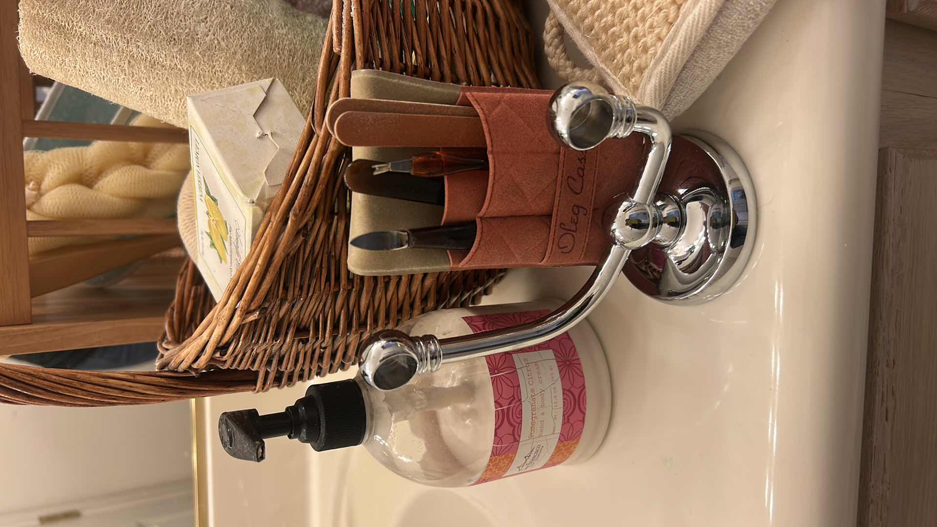 Photo 3 of BATHROOM ASSORTMENT- WOOD MAGAZINE HOLDER, WICKER BASKET, SOAPS AND MORE