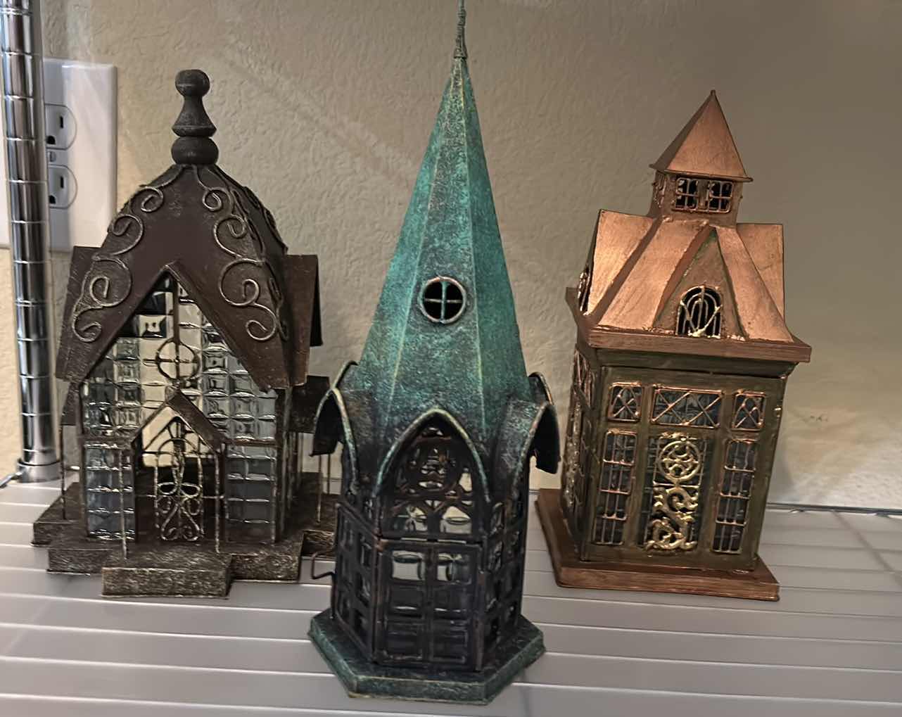 Photo 1 of 3 METAL AND GLASS SCULPTURES H12” WITH LED STRING LIGHTS