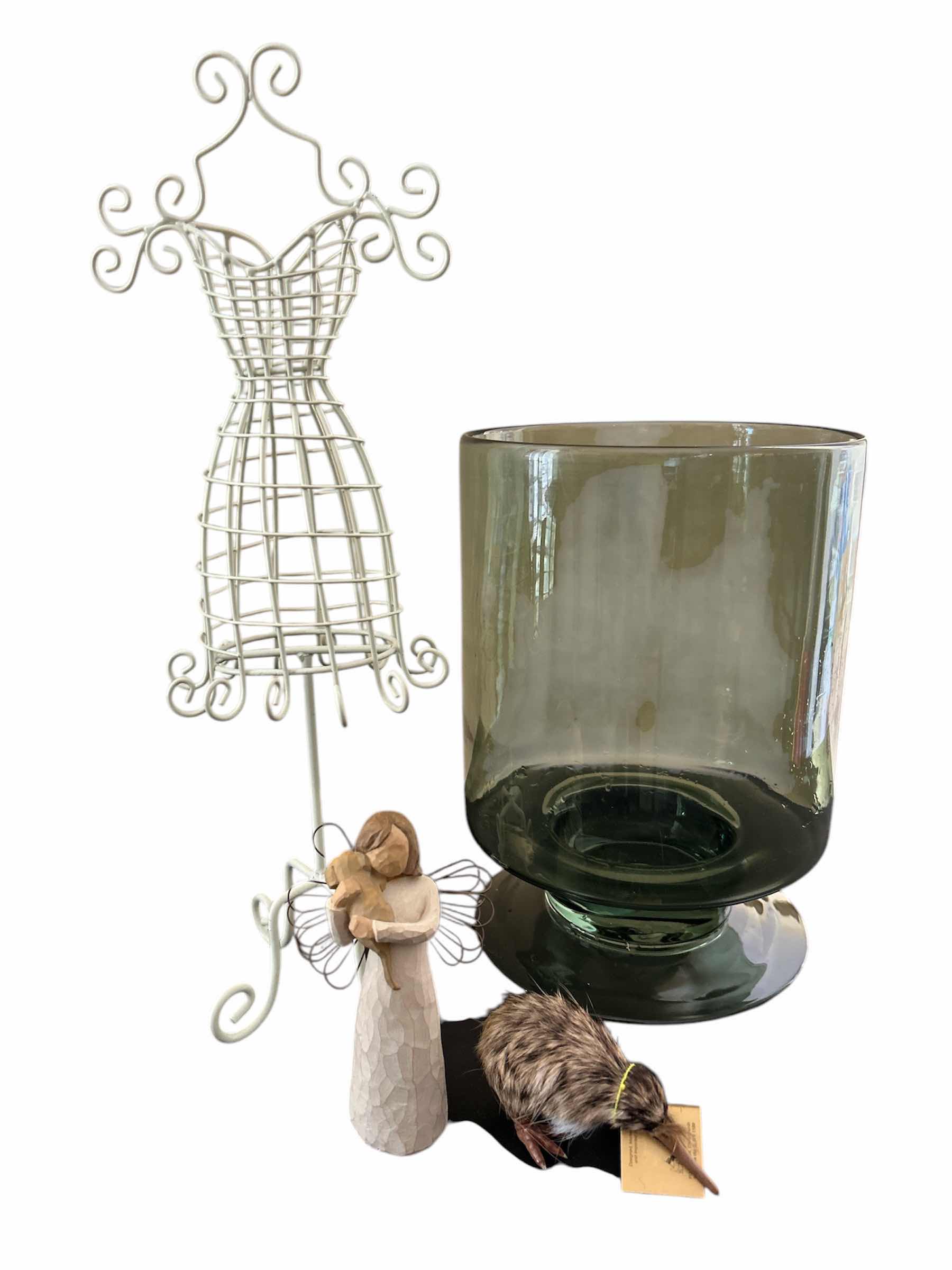 Photo 1 of 4 PC HOME DECOR - JEWELRY HOLDER DRESS-FORM, GREEN GLASS VASE/COMPOTE, WILLOW TREE ANGEL, HAND MADE KIWI